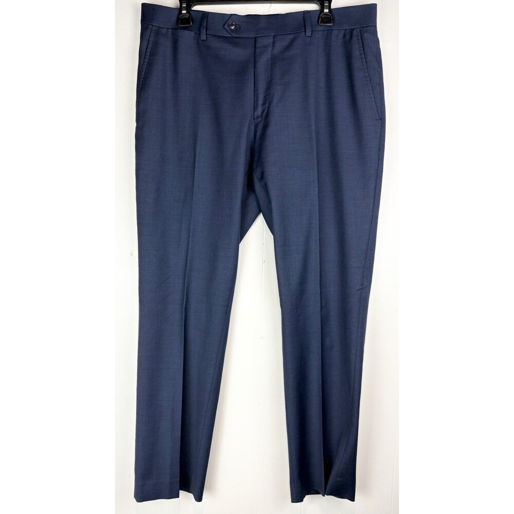 Tommy Hilfiger Men's Wool Blend Navy Blue Dress Pants Office Flat Front 36X30